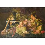 20th century, An abundant still life of fruit and trailing vines, oil on canvas, signed with