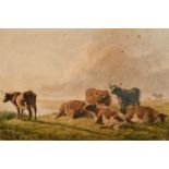 Attributed to Thomas Sydney Cooper (1803-1902) British, 'Cows in Reed Meadow', watercolour, signed