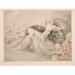 Louis Icart (188-1950) French, 'Le Fleurs Rose', drypoint and aquatint, signed in pencil, 8.5" x