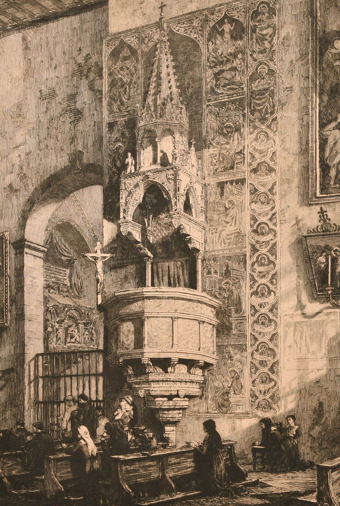 Axel Herman Haig (1835-1921) The Pulpit of San Fermo Maggiore, Verona, etching on cream paper,