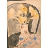 20th century, A still life of daffodils in a porcelain vase, watercolour, signed 'Ruth Stein?',