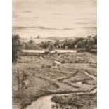 Heywood Sumner (1853-1940) British, 'Alresford Pond', a stream meandering towards a pond, etching,