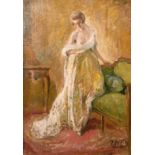 19th/20th century continental school, Full length study of a lady undressing in a lavish interior,