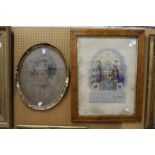 A framed and glazed masonic certificate together with an oval portrait bust of a young lady