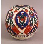 A TURKISH IZNIK POTTERY DECORATED MOSQUE BALL HANGING - 15CM