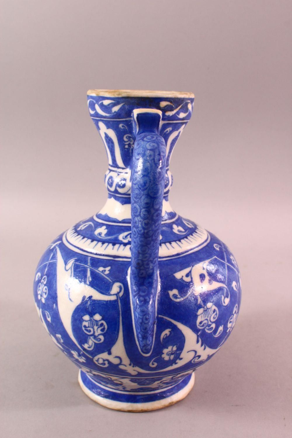 AN IZNIK STYLE CANTAGALLI BLUE & WHITE WATER URN, with motif decoration and a mark to the base, - Image 4 of 7