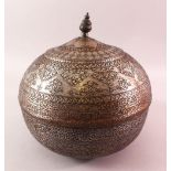 A GOOD 17TH CENTURY PERSIAN TINNED COPPER CALLIGRAPHIC BOWL & COVER - SIGNED MOHAMMAD HERAVI, the