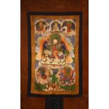 A FINE 18TH/19TH CENTURY TIBETIAN THANKA, depicting hindu gods, unframed, 100cm x 62cm.