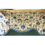 A CANTON EMBROIDERED PELMET FOR THE EUROPEAN MARKET, Circa 1900, gold silk ground with blue and