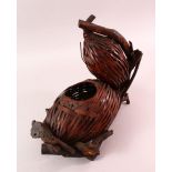 A JAPANESE MEIJI WOVEN DOUBLE GOURD FORMED IKEBANA BASKET, woven in the form of a double gourd, with