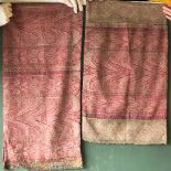 TWO CUSHION COVERS made from Indian Kashmir shawl fragments, full paisley pattern, 6ft 5in x 2ft 3in