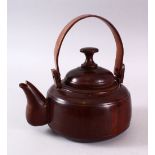 A GOOD CHINESE CARVED WOOD POSSIBLY HUANGHUALI / ZITAN TEA POT & COVER, the close knit grain dense