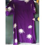 A PURPLE SILK CRAPE KIMONO decorated with daisies, approx 5ft long.