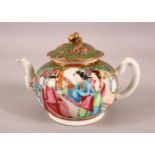 A 19TH CENTURY CHINESE CANTON FAMILLE ROSE PORCELAIN TEA POT - decorated with panels of figures