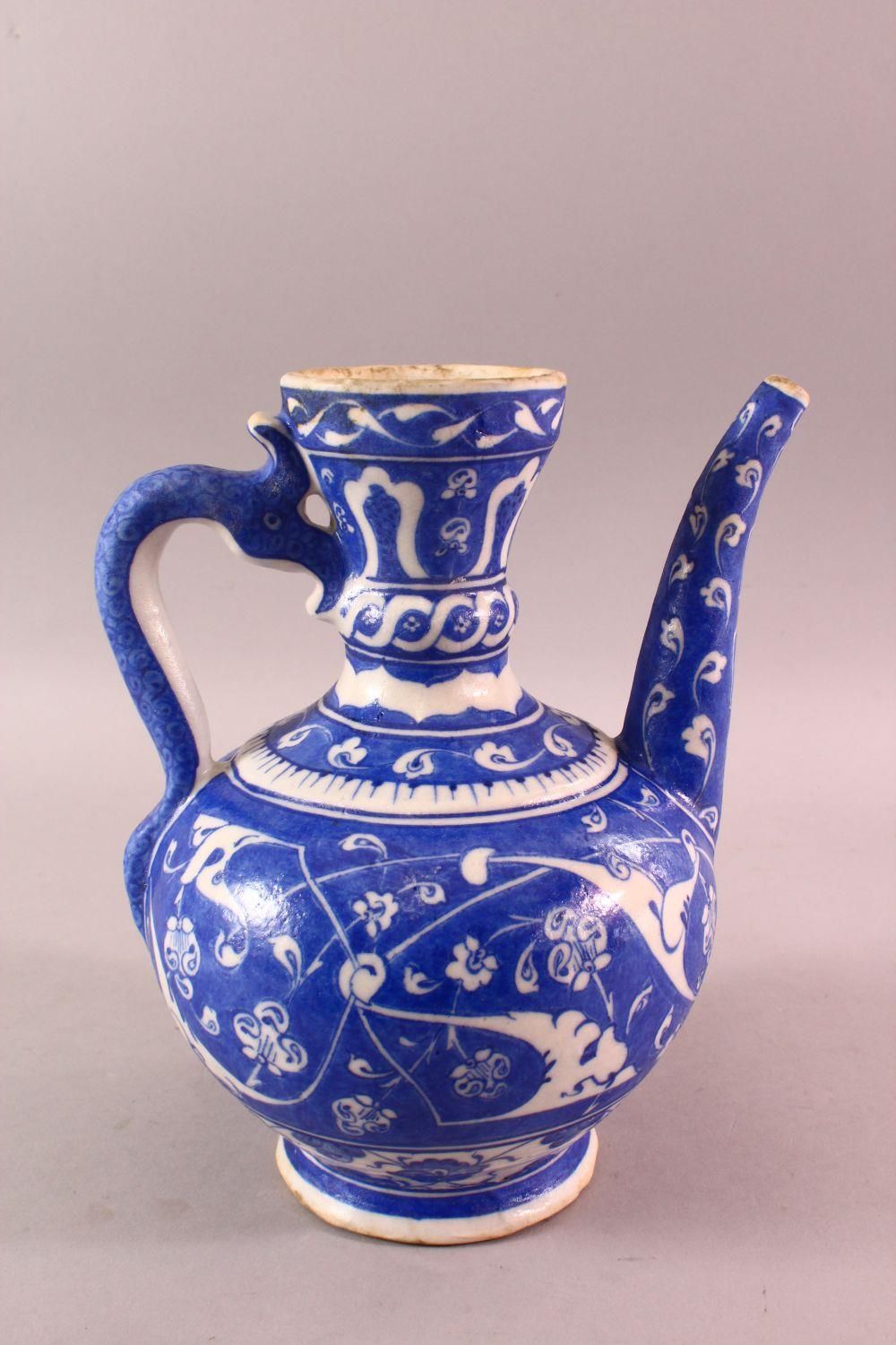 AN IZNIK STYLE CANTAGALLI BLUE & WHITE WATER URN, with motif decoration and a mark to the base, - Image 3 of 7