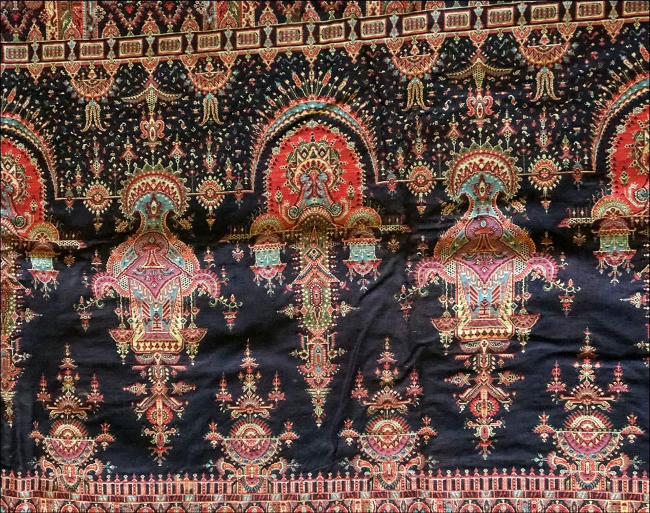 A EUROPEAN EMBROIDERED COTTON SHAWL, part only, together with a modern gold and green checked