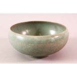 A CHINESE SONG STYLE RU WARE BOWL, celadon ground with a crackle glaze, two character mark to the