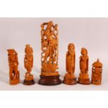 A MIXED LOT OF CARVED WOODEN INDIAN GOD / GODDESS FIGURES - The largest 28cm high down to 12cm