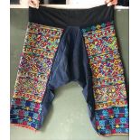 CHINESE MINORITY PEOPLE'S, a pair of Ethnic trousers, cotton ground with heavy geometric embroidered