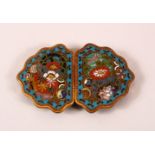 A FINE JAPANESE MEIII PERIOD CLOSIONNE BELT BUCKLE - in two parts - decorated with native displays
