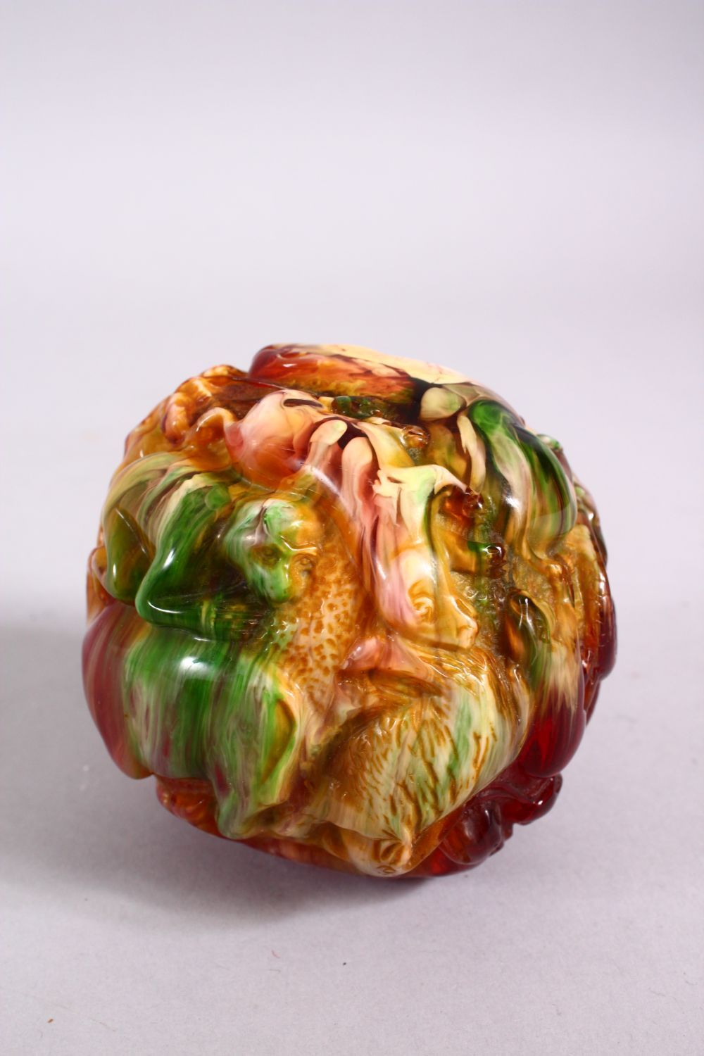 A CHINESE CARVED BAKELITE OR CHERRY AMBER ZODIAC BALL, carved with animals, 9cm diameter. - Image 2 of 8