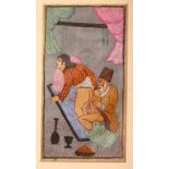 FOUR INDIAN EROTIC MINIATURE PAINTINGS, mounted but unframed, largest image 24cm x 14cm.