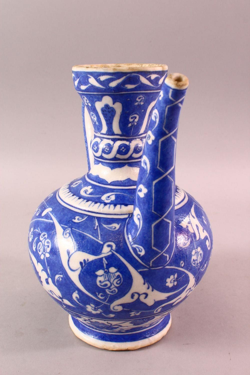 AN IZNIK STYLE CANTAGALLI BLUE & WHITE WATER URN, with motif decoration and a mark to the base, - Image 2 of 7