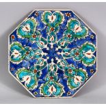 A 19TH CENTURY TURKISH OTTOMAN KUTAHIYA POTTERY TILE, 22cm square.