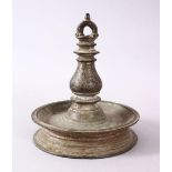 A GOOD INDIAN BRONZE OIL LAMP, Signed and dated to the central section, 17cm high x 13.5cm