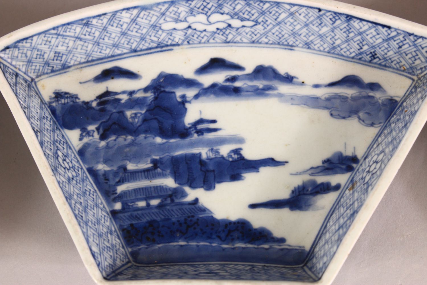 SET OF SIX 18TH / 19TH CENTURY BLUE & WHITE PORCELAIN SERVING DISHES - each decorated with landscape - Image 2 of 5