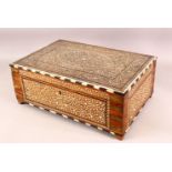 A FINE 19TH CENTURY INDO PERISAN INLAID BONE EBONY & BRASS VANITY BOX - the box profusely inlaid