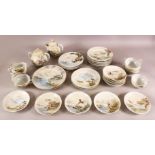 A GOOD DECORATIVE CHINESE TEA SERVICE, comprising teapot, sugar bowl, dishes, cups and saucers.