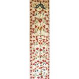 A EMBROIDERED COTTON TABLE RUNNER, 20th Century, Susuani Uzbekistan, 5ft 7ins x 1ft 8ins.