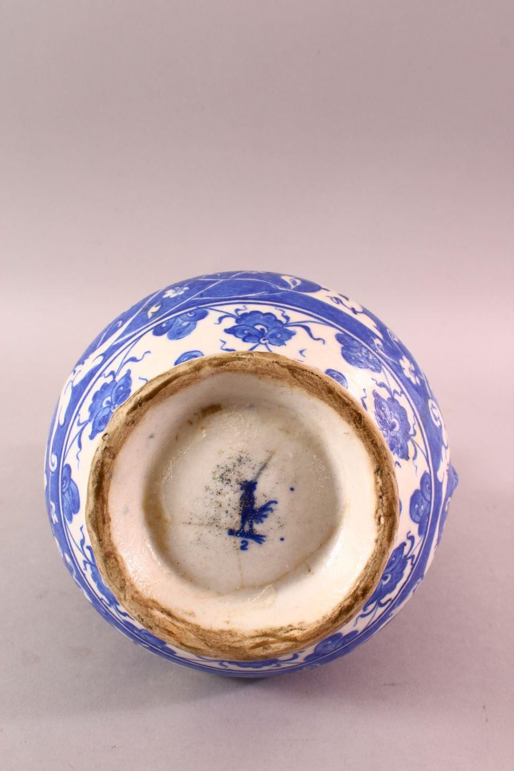 AN IZNIK STYLE CANTAGALLI BLUE & WHITE WATER URN, with motif decoration and a mark to the base, - Image 6 of 7