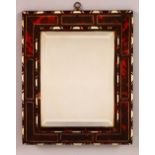 A TURKISH OTTOMAN EBONY TORTOISESHELL AND BONE INLAID MIRROR, 30cm x 23.5cm.