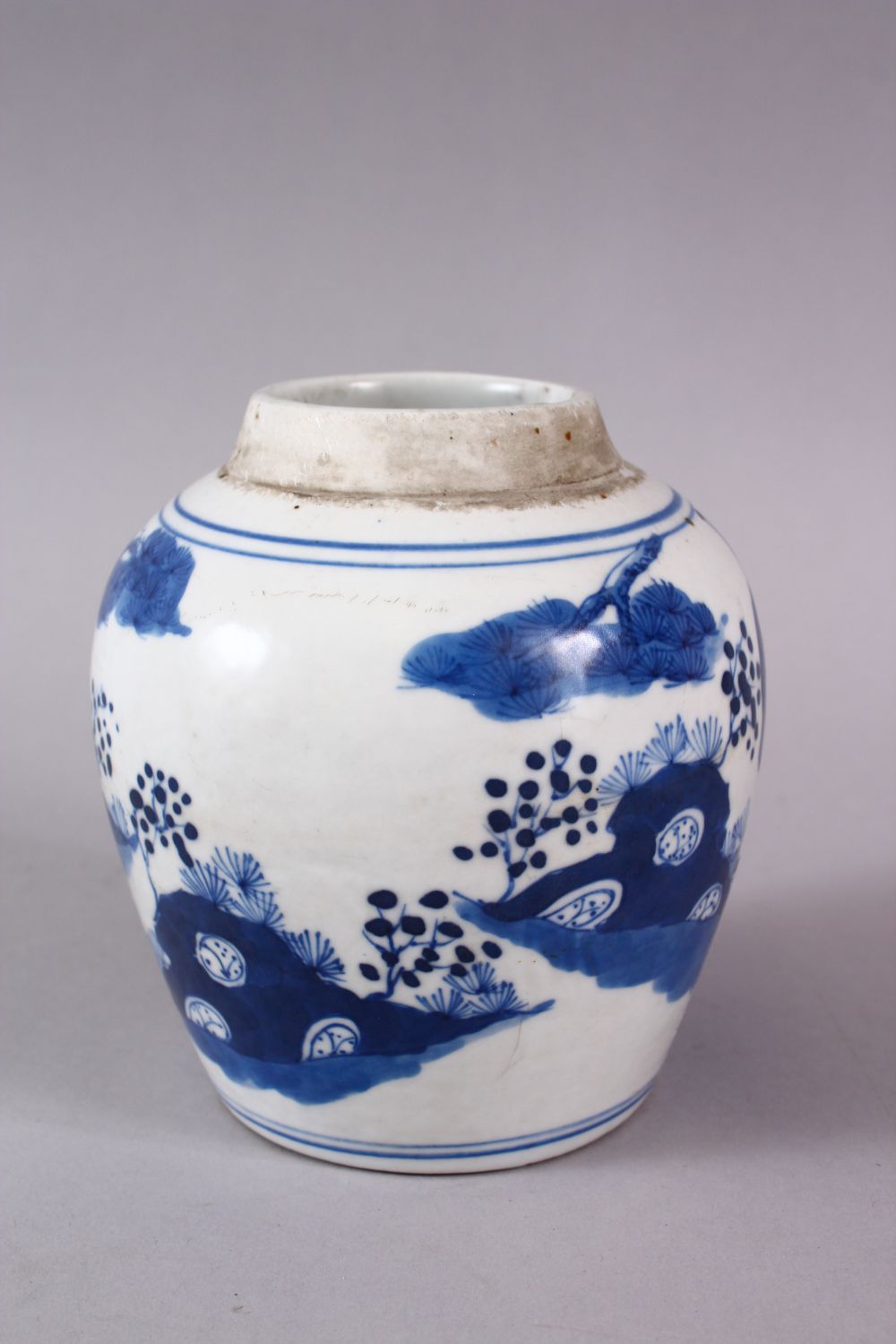 A CHINESE BLUE & WHITE PORCELAIN JAR , decorated with scenes of figures on a balcony in a - Image 2 of 5