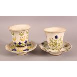 TWO TURKISH CUPS & SAUCERS - with floral motif decoration (4)