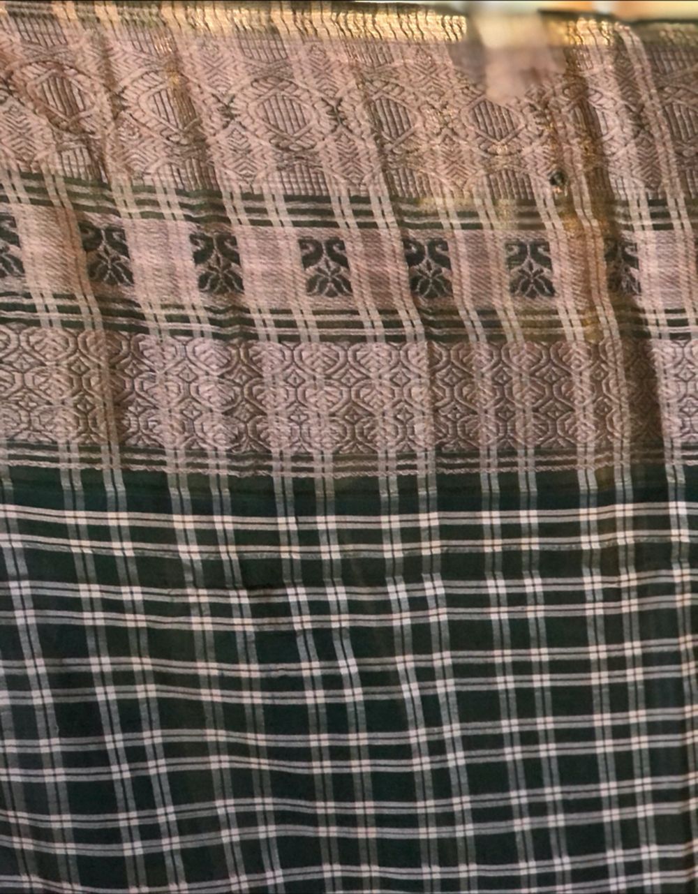 A EUROPEAN EMBROIDERED COTTON SHAWL, part only, together with a modern gold and green checked - Image 2 of 2