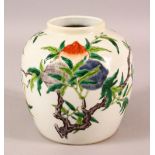 A CHINESE DOUCAI DECORATED PORCELAIN GINGER JAR - Decorate with scenes of fruiting trees - the