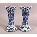 A PAIR OF VERY UNUSUAL SHAPED CHINESE BLUE AND WHITE CANDLE STANDS - FOR THE ISLAMIC MARKET, the