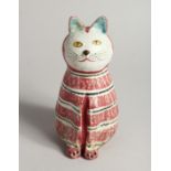 A MID 20TH CENTURY ITALIAN PAINTED TERRAACOTTA MIDEL OF A SEATED CAT. 7.5ins high