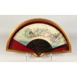 A FRAMED AND GLAZED FRENCH FAN on paper with tortoiseshell 12ins x 20ins