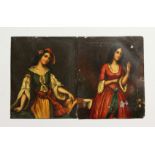 TWO 18TH CENTURY ITALIAN PORTRAITS OF YOUNG LADIES on copper panels. 3.75ins x 3ins.