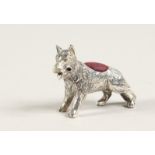 A CAST SILVER DOG PIN CUSHION