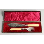 A PAIR OF SILVER ENGRAVED CASED FISH SERVERS Sheffield 1900