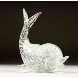 A SPECKLED GLASS DOLPHIN 6ins high.