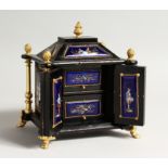 A VERY GOOD 19TH CENTURY LIMOGES CASKET with painted enamel panel, the door opening to reveal 2