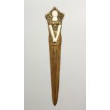 ALFRED JOREL, A GILT BRONZE AND IVORY ART NOUVEAU PAPER KNIFE, in the form of a female figure,