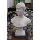 A GOOD 19TH CENTURY CARVED WHITE MARBLE BUST OF A LADY ON A STAND. 2ft high.