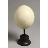 AN OSTRICH EGG, mounted on a circular base 9.5ins high.